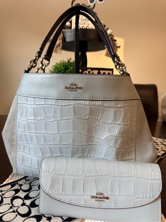 Coach Handbags - Coach Sky Blue Croc-Embossed Shoulder Bag and Wallet